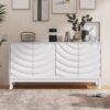 Elegant Sideboard With Sophisticated Wavy Pattern Doors And Arched Groove Design In A Stylish 4 Door Layout, Adjustable For Study, Entryway And Living Room - White - Image 4
