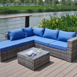 Luxurious Comfort Patio Sofa With Cushions - Blue / Gray