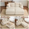 Double Chaise Lounge Set With Reversible Ottoman Soft Corduroy Fabric, Storage Ottomans, USB Port - Beige - Image 5