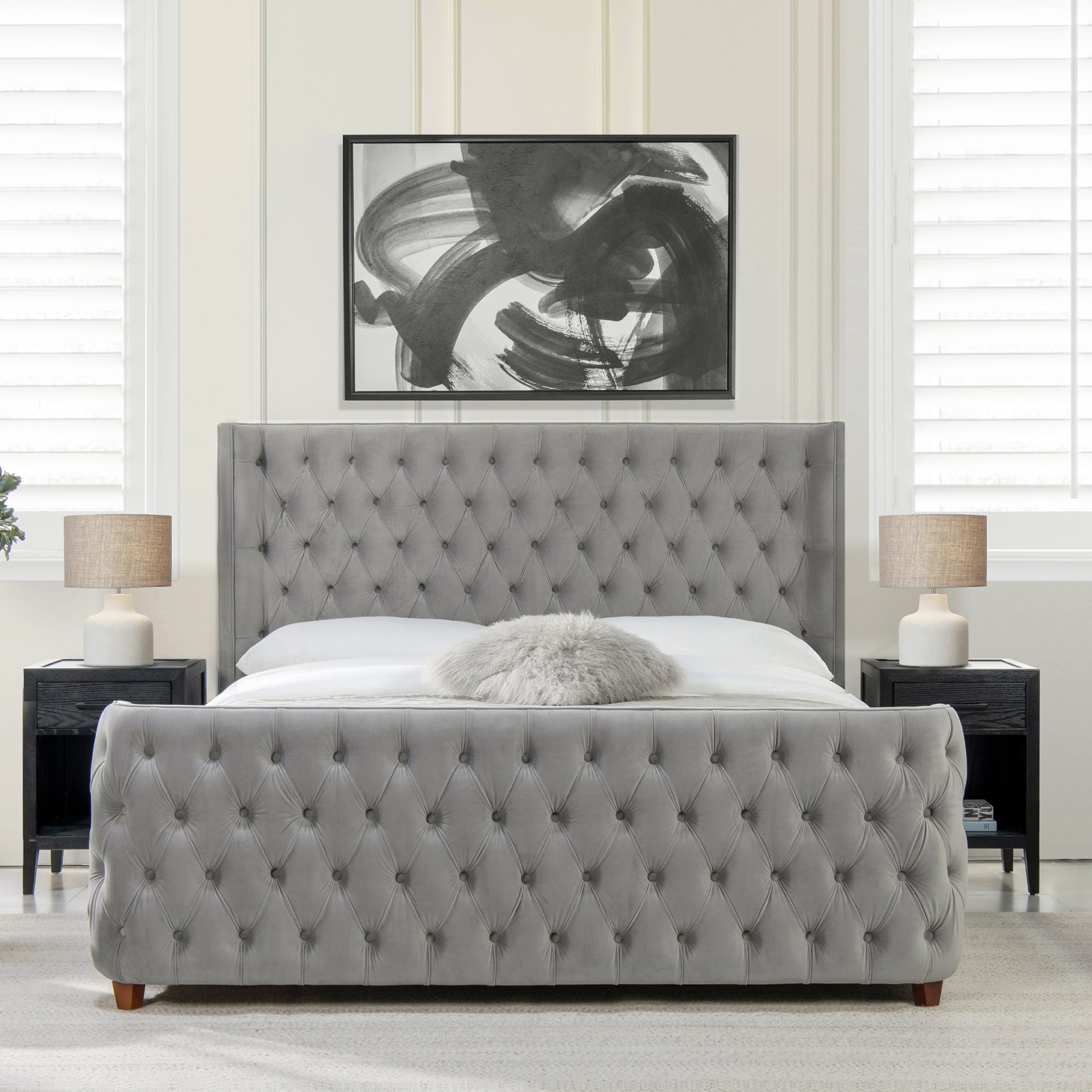 Brooklyn - King Tufted Panel Bed Headboard And Footboard Set - Opal Gray - Image 9