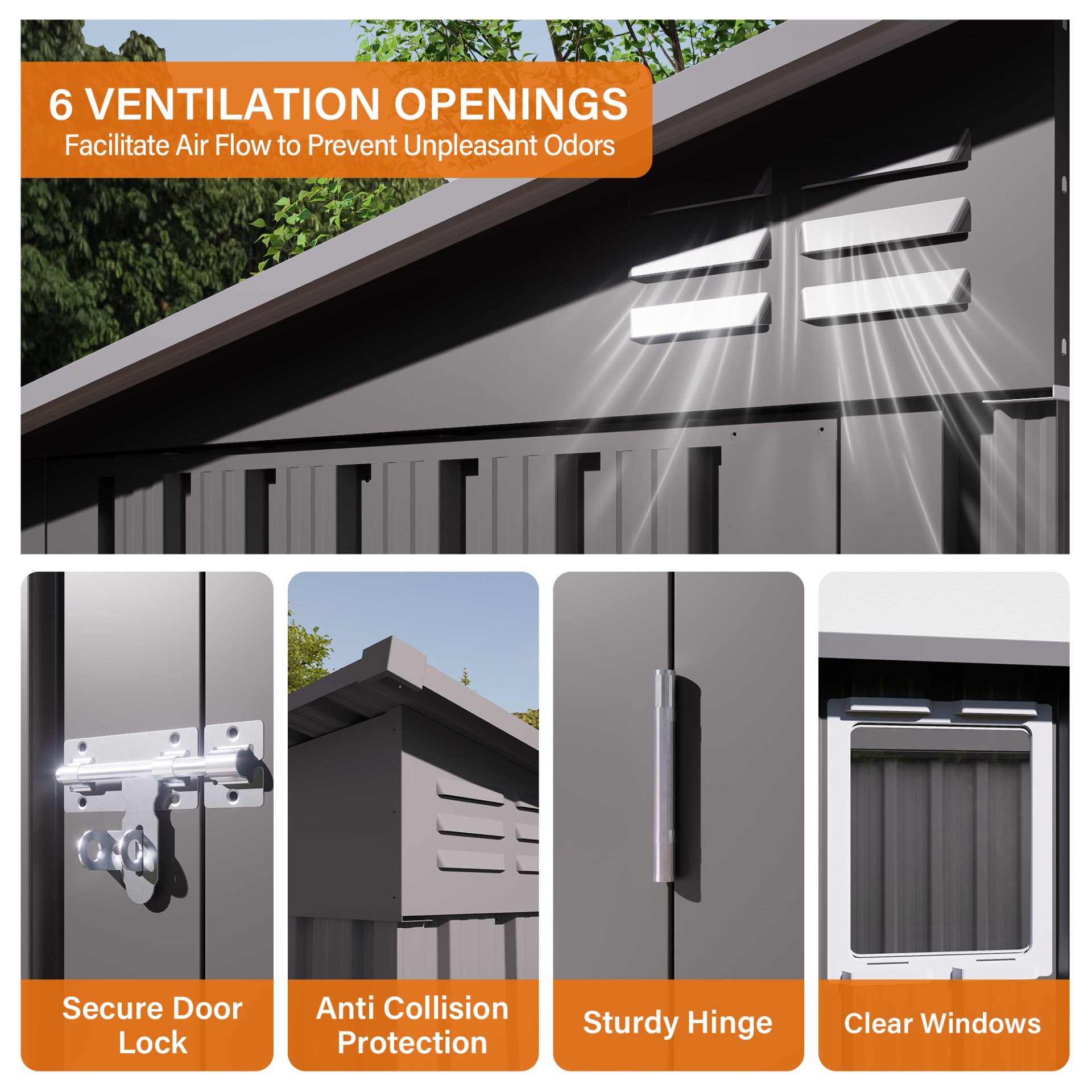Outdoor Storage Shed 4 X 9 Ft With Sloping Roof And Vents For Garden And Patio - Gray - Image 7