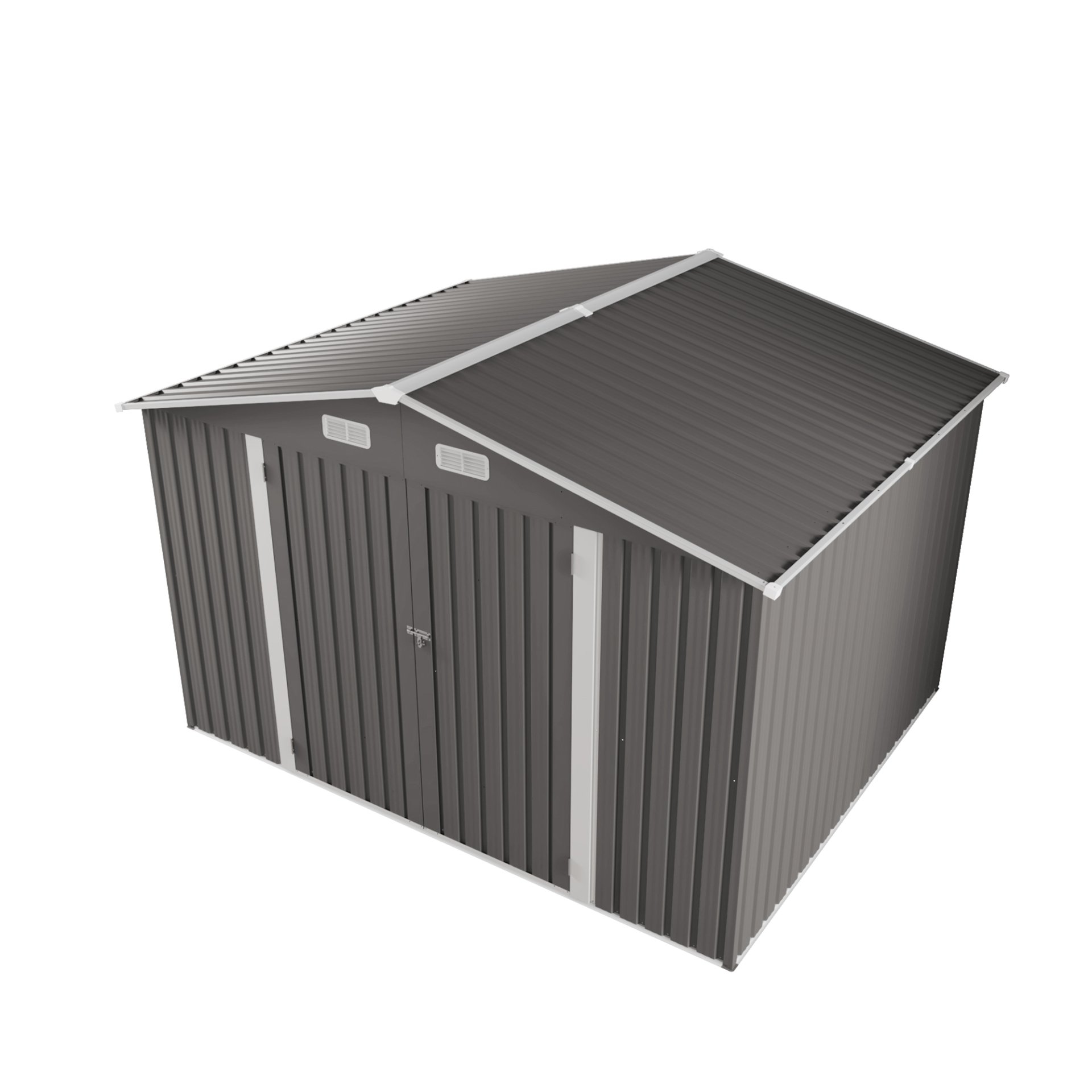 Large Metal Outdoor Storage Shed With Lockable Door, Air Vent, And Clear Window For Garden Tools And Bicycles - Gray - Image 12