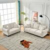 3 And 2 Seater Sofa With Rolled Arms And Nailhead Trim Upholstered Couch With Legs - Beige - Image 6