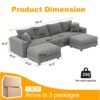 Plush Corduroy 4 Seat Sofa, Modern Comfy Upholstered Sofa Cloud Couch, Deep Seat Couches With Soft Pillows And 2 Ottomans, Convertible Sofa Lounge Chair, For Living Room, Apartment, Office - Gray - Image 3