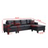 Modern Sectional Sofa Set With L Shape Chaise Lounge, Cup Holder, 4 Seat - Black - Image 3