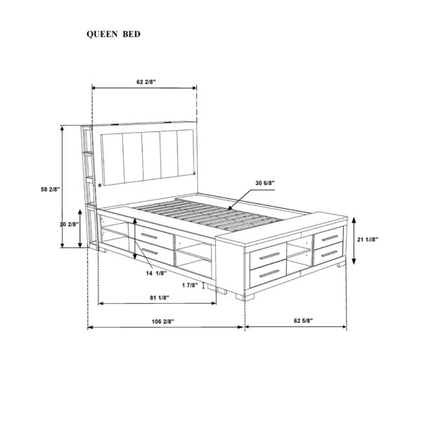 Messa - 5 Piece Queen Bedroom Set With Bookcase Headboard And Storage - Black / Gray