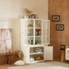 Retro Style Hutch Cabinet With Double Glass Doors, China Cabinet For Home, Office, Or Studio - White - Image 7