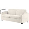 Corduroy Sleeper Sofa Loveseat Sofa With Full Size Mattress, 2 USB Ports, 2 Cup Holders, 2 Side Pockets And A Phone Holder For Living Room - Beige - Image 15