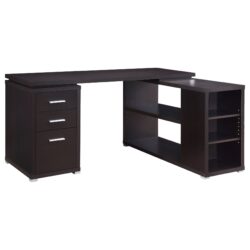 L Shape Computer Desk With Multiple Storage And 3 Drawers - Cappuccino
