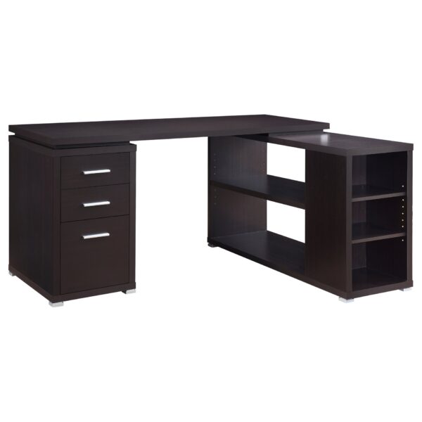 L Shape Computer Desk With Multiple Storage And 3 Drawers - Cappuccino