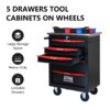 5 Drawer Multifunctional Tool Cart With Wheels, Metal Rolling Tool Cart Storage For Garage Workshop Warehouse Repair Shop With Stainless Steel Roof - Black / Red - Image 5
