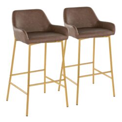 Daniella - Contemporary / Glam Fixed Height Barstool (Set of 2) - Gold / Espresso