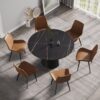 Round Modern Artificial Stone Carbon Steel Base Dining Table, Can Accommodate 6 People - Black - Image 4