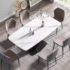 70.87" Modern Artificial Stone White Curved Black Metal Leg Dining Table, Can Accommodate 6-8 People - White / Black - Image 4