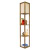 Pinnacle - Shelf Floor Lamp For Bedroom / Living Room, Long Shade - Natural Wood / White - Image 5