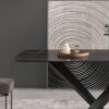 70.87" Modern Artificial Stone Black Curved Black Metal Leg Dining Table, Can Accommodate 6-8 People - Black - Image 6