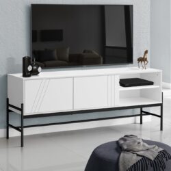 TV Stand, Console, Media Entertainment Center, Storage Cabinet, Contemporary And Modern - White / Black