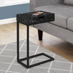 Accent Table, C - Shaped Marble Look Contemporary & Modern - Black