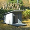 Modern Design Outdoor Dog House With Food Bowl And Wheels Pine - Gray / White - Image 14