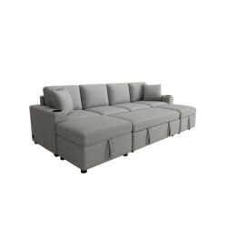 Sectional Sofa Convertible Pull Out Sofa Bed With Movable Storage Ottoman - Gray