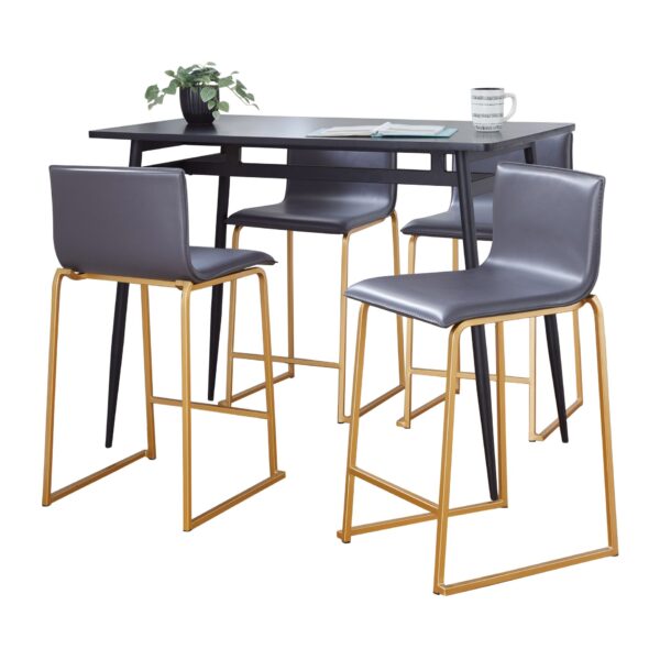 Marcel Mara - 5 Piece Upholstered Contemporary Counter Height Dining Set - Black / Gold / Gray