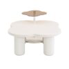 Modern Coffee Table (Set of 2), Irregular Shape Coffee Table With Four Roman Column Legs And End Table With Glass Top For Living Room - White - Image 11