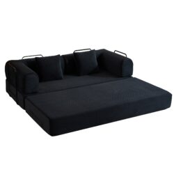 Convertible Sleeper Sofa Bed With Cylindrical Pillow, Floor Sofa Lounge Couch For Living Room - Black