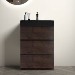 Alice - 24" Bathroom Vanity With Sink, Large Storage Freestanding Bathroom Vanity For Modern Bathroom, One-Piece Sink Basin Without Drain And Faucet - Walnut / Black