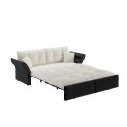 Queen Pull Out Sofa Bed, 3 In 1 Convertible Sleeper Tufted Sofa With 2 Soft Pillows - Beige
