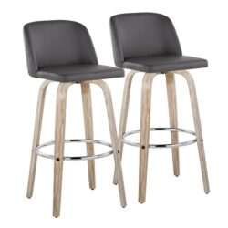 Toriano - Contemporary Fixed Height Barstool With Swivel & Round Footrest (Set of 2) - White Washed / Gray