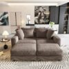 4 Seat Sofa, Deep Seat Couches With Soft Pillows And 2 Ottomans, Convertible Sofa Lounge Chair, For Living Room - Camel - Image 14