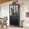 Modern Style Tall Steel Display Cabinet With Double Glass Doors, LED Lights, 3 Sided Glass For Collectibles - Black - Image 5