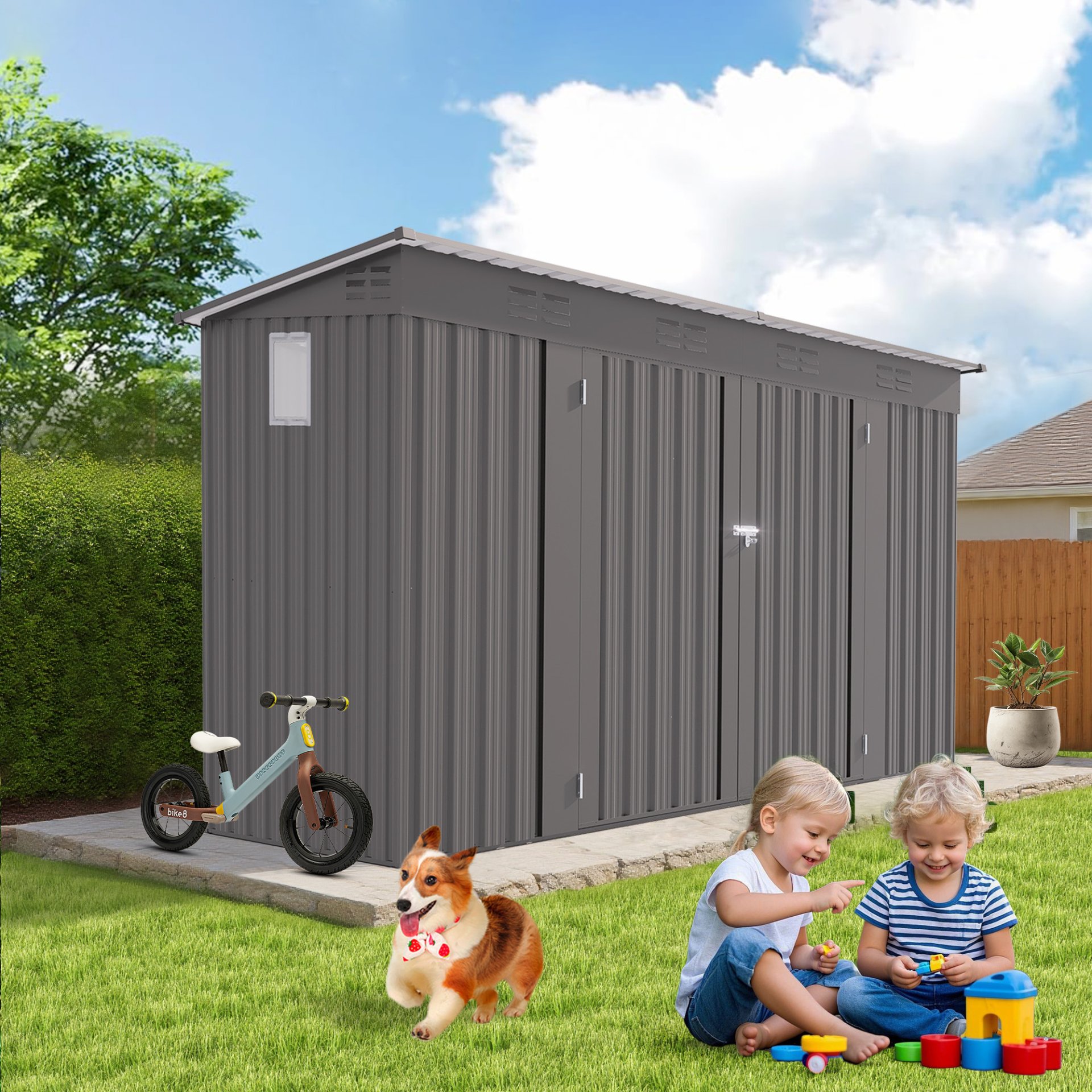Outdoor Storage Shed 4 X 9 Ft With Sloping Roof And Vents For Garden And Patio - Gray - Image 11