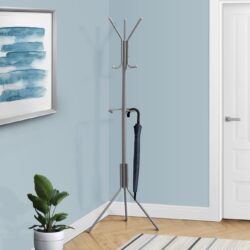 Coat Rack, Hall Tree, Free Standing, Hanging Bar, 6 Hooks, Entryway, Contemporary & Modern - Silver