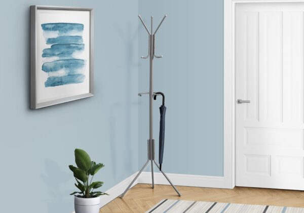 Coat Rack, Hall Tree, Free Standing, Hanging Bar, 6 Hooks, Entryway, Contemporary & Modern - Silver
