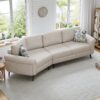 Upholstered 3 Seater Curved Sofa With Printed Pillows Chenille - Beige - Image 9