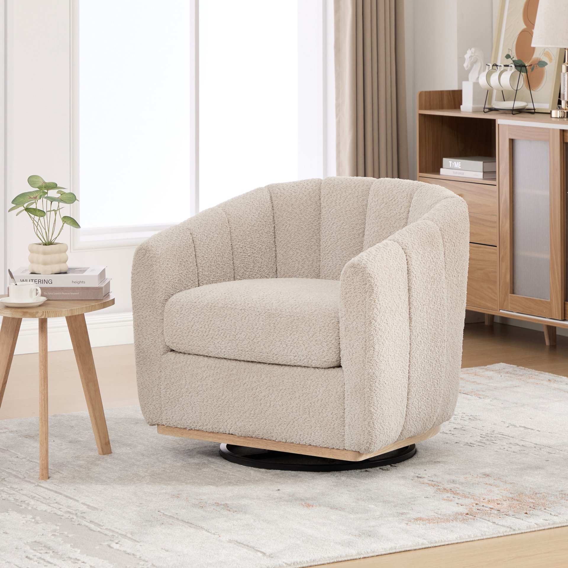 360° Swivel Pumpkin Shape Club Armchair - Wheat - Image 4