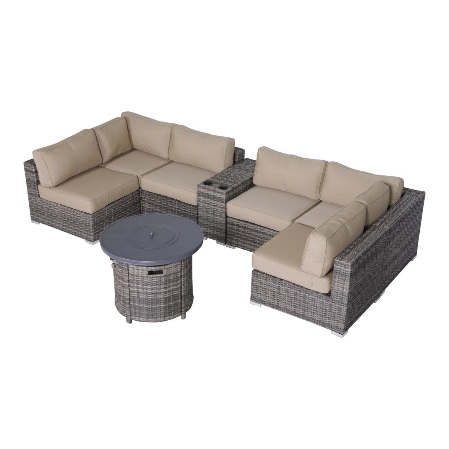 Patio 8 Piece Sectional Set With Fire Pit And Durable Cushions - Gray Mix - Image 8