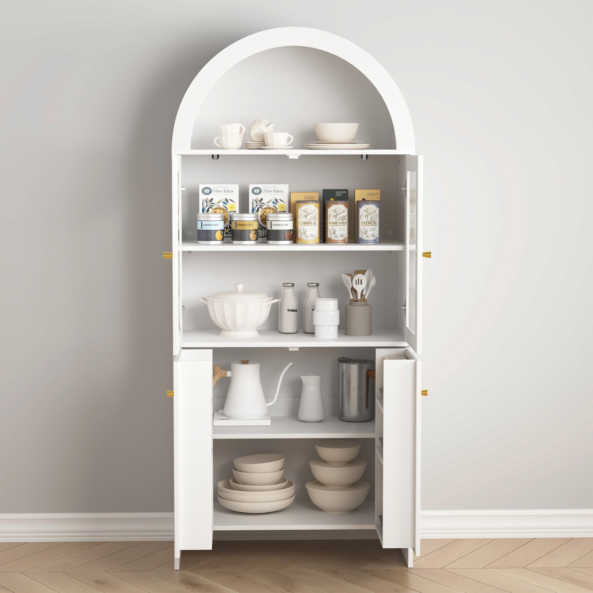 Modern Tech Inspired Dome Cabinet With LED Lighting Smart Snack Storage Solution - White - Image 13