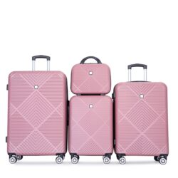 4 Piece Lightweight Suitcase, 14" Makeup Box, Aircraft Wheels (14/20/24/28) - Pink