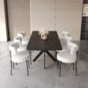 Modern Extendable Dining Table Set With Curved Backrest Upholstered Chairs For 6 - 8 Persons - Black White - Image 14