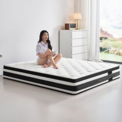 12" Full Size Hybrid Mattress Breathable Cool Knitted Cover Soft Memory Foam Individual Pocket Spring - White / Black