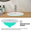 Semi Recessed Bathroom Sink With Countertop Vessel Design, 17" X 15.5" - White - Image 4