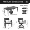 7 Pieces Modern Outdoor Patio Dining Set, Rectangular Table, 4 Chairs & 2 Swivel Rockers, Sunbrella Cushions - Ember Black - Image 3