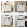 Barn Door Double Tilt Out Trash Cabinet For 20 Gallon Cans With Free Standing Recycling And Laundry Storage - Brown / Antique White - Image 10