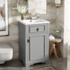 Bathroom Vanity With Ceramic Sink, Soft Close Door, Adjustable Shelf, And Storage Rack - Gray - Image 6