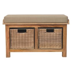 Rattan Basket Linen Bench - Brown