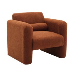 Modern Accent Chair Upholstered Comfy Reading Arm Chair Lambskin Sherpa Fabric - Burnt Orange