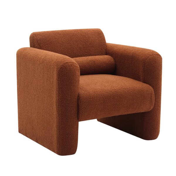 Modern Accent Chair Upholstered Comfy Reading Arm Chair Lambskin Sherpa Fabric - Burnt Orange