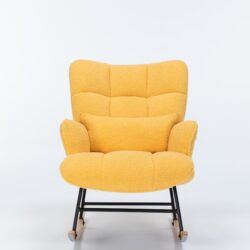 Rocking Chair Nursery, Teddy Upholstered Glider Rocker With High Backrest, Reading Chair Modern Rocking Accent Chairs Glider Recliner For Living Room - Yellow